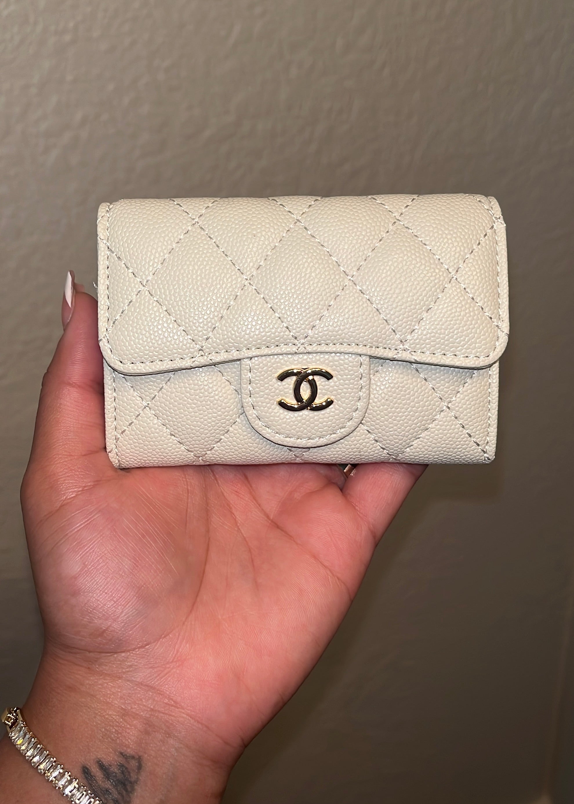 White Quilted CC Wallet