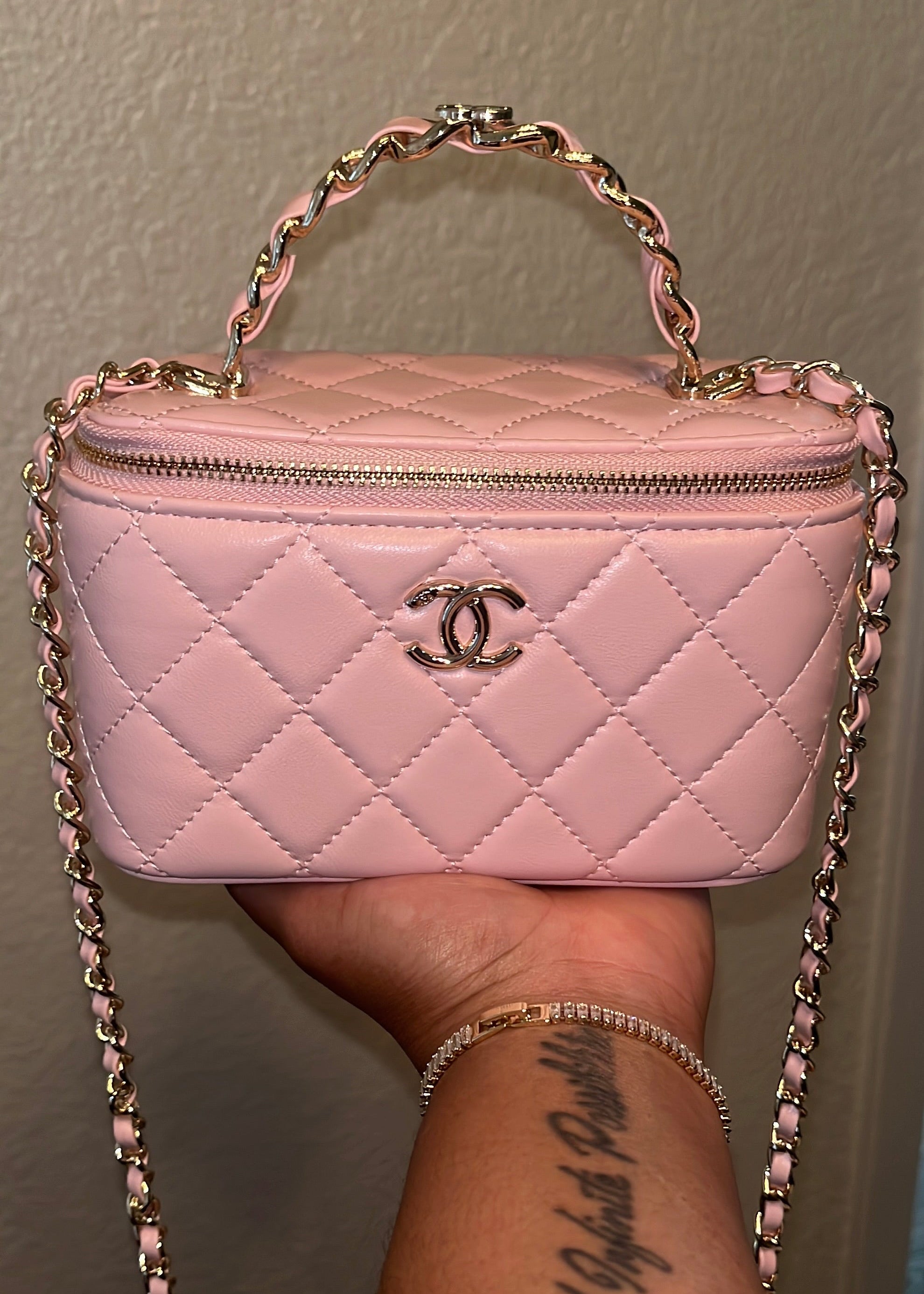 Pink Quilted Vanity Handbag